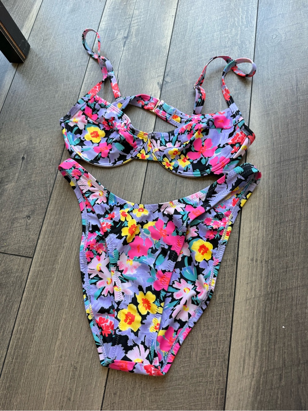 Kona Girls Floral Two-Piece Swim Set in Purple and Multicolor